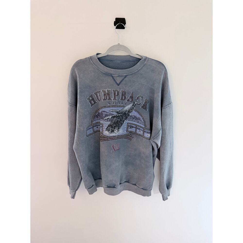 Vintage 90s SPIRIT LAKE Humpback Whale Blue Acid Wash Sweatshirt-Size XL